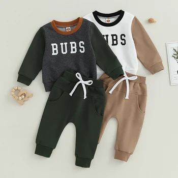 0-3Y Toddler Bebek Kız Erkek 2 Adet Güz Kıyafetler Uzun Kollu Mektup Baskı Gevşek üstler ve pantolonlar seti Sıcak Giysiler