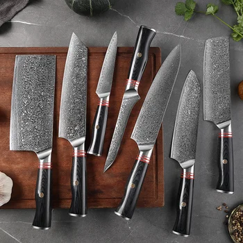 1-7 adet Profesyonel Şef Bıçağı VG10 Japon şam çeliği Mutfak Bıçağı 8 İnç Stabilize Ultra Keskin Dilimleme Bıçağı