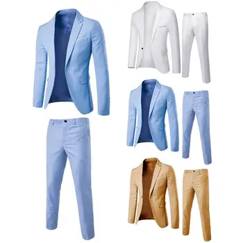 1 Takım Erkekler Blazer Ceket pantolon seti Düz Renk Tek göğüslü Bahar Sonbahar İnce resmi kıyafet Damat Düğün İş Ceket Pantolon