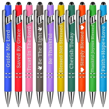 10 Adet Tükenmez Kalemler Ofis İlham Tırnak Snarky Ekran Dokunmatik Stylus Kalem Teşvik Kutsal Siyah Mürekkep, Bir