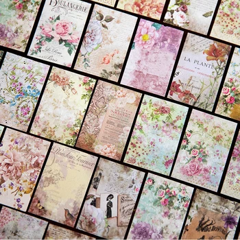 100 Adet Malzeme Kağıt Çiçek Retro Defter Dekorasyon Kolaj Mesaj Taban Malzemeleri Yazma Pedleri Karalama Defteri 45 * 65MM