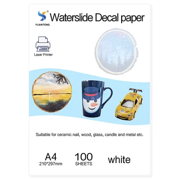 (100 adet / torba) lazer Su Kaydırağı çıkartma kağıdı Gerek Vernik Su Transfer Kağıdı Beyaz Arka Plan Rengi A4 Boyutu (8.3*11.7 inç)