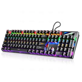 104 Anahtar Kapaklar teclado Arkadan Aydınlatmalı Gerçek Mekanik Klavye tuşları Kablolu Oyun Siyah Mavi Eksen Dizüstü PC Gamer İçin