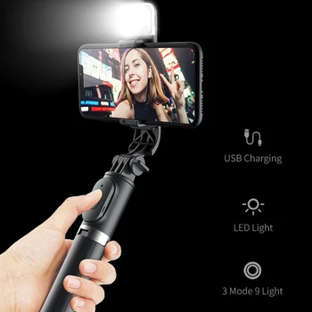 1045mm genişletilmiş kablosuz kontrol Selfie sopa taşınabilir Mini Tripod telefon tutucu dolgu ışığı ile seyahat Selfie Sopa