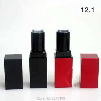 12.1 mm Mat Siyah / Kırmızı Yüksek Kaliteli ruj tüpü, Cuboid Dudak balsam kabı, kare Ambalaj Plastik Şişe 50 adet / grup