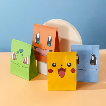 12 Adet / takım Pokemon Anime Karikatür Kawaii Pikachu Şeker Düz Cep Kek Ekmek Ambalaj Kağıdı Çantası Doğum Günü Partisi Dekor Malzemeleri