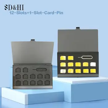 12 Yuvaları + 1-Slot-Kart-Pin Alüminyum Taşınabilir SIM Mikro Pin SIM Kart Nano Hafıza Kartı saklama kutusu Koruyucu Kılıf