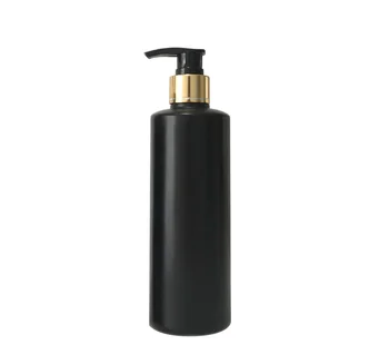 12 adet / grup 500ML siyah PE kozmetik vücut losyonu kabı alüminyum pompa ile altın yaka losyon şampuan şişesi kozmetik ambalaj