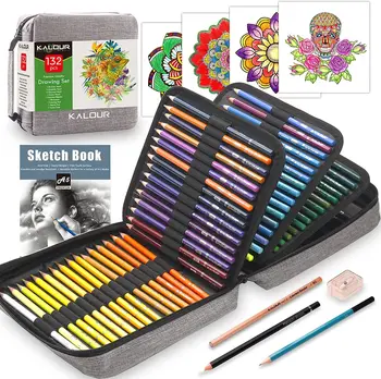 132 Adet Renkli Kalem çanta seti Yumuşak Çekirdekli Renkli Kurşun Çizim Kroki Gölge Sanat Malzemeleri Yeni Başlayanlar için Okul Malzemeleri Hediye