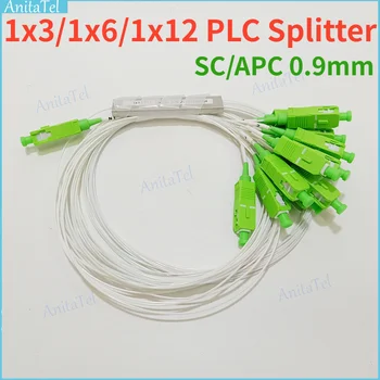 1x3 / 6 / 12 SM 0.9 mm 1X3 1x6 1x12 SC APC Fiber Optik PLC ayırıcı G657A1 PVC 1 m SM FTTH Optik PLC ayırıcı SC / APC