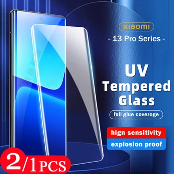 2/1 Adet 9D UV Temperli cam xiaomi 13 pro telefon ekran koruyucu UV cam akıllı telefon tam kapak koruyucu film şeffaf