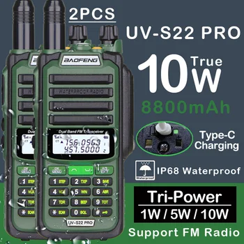 2 ADET Baofeng UV-S22 PRO Gerçek 10W Güç IP68 Su Geçirmez Walkie Talkie Tip-C Şarj Cihazı Güçlü UHF VHF Uzun Menzilli UV-9R Artı Radyo