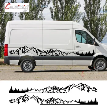 2 Adet/grup Araba Çıkartmaları Karavan Camper Van DIY Çizgili Dağ Grafik Çıkartmaları Volkswagen VW Crafter Tuning Aksesuarları