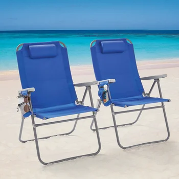 2-Pack Uzanmış 4 Pozisyonlu Büyük Boy Plaj sandalyesi, Mavi, Bahçe Sandalyesi, dış mekan mobilyaları, Veranda Mobilyaları, Modern Basit, Katlanabilir