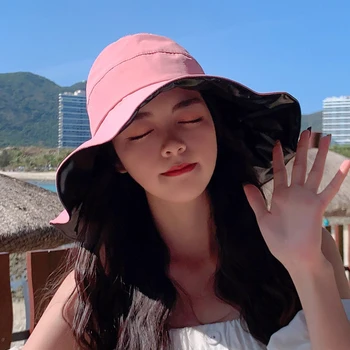 2 Stilleri Büyük Geniş Ağızlı Kadın güneş şapkası Düz Renk Katlanabilir Kubbe / Boş Üst Kapağı UV Koruma Açık Plaj Panama Kap güneş şapkaları