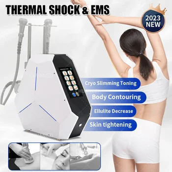 2 İN 1 Sıkma Termal EMS T Şok Serin Cryo Zayıflama Yüz Vücut Cilt Soğutma Makinesi Sıcak Soğuk Selülit