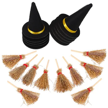 20 adet Mini cadı şapkaları Süpürgeler Keçe cadı şapkaları DIY El Sanatları Cadılar Bayramı Partisi İyilik Dekorları