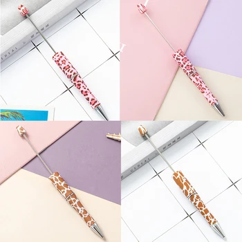 20 adet Moda Leopar Baskı Boncuklu Tükenmez Kalemler DIY Plastik Okunabilir Kalemler Kore Kırtasiye Kalemler Yazma Ofis Malzemeleri