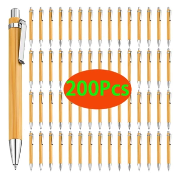 200 Adet Doğal Bambu Tükenmez Kalem Stylus İletişim Kalem Ofis Okul Malzemeleri Kalemler Yazma Malzemeleri Hediyeler Sürekli Yağ