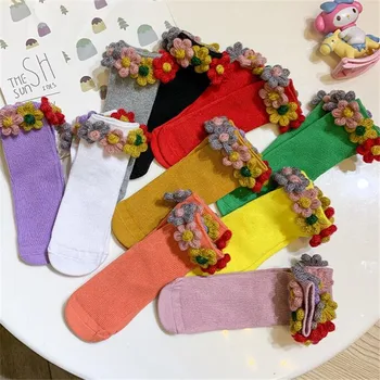 2021 İlkbahar Sonbahar Çocuk Çorap Örgü Çiçek Kız Tüp Çorap Nefes ve Rahat Pamuklu Çocuk Çorap Çocuklar için