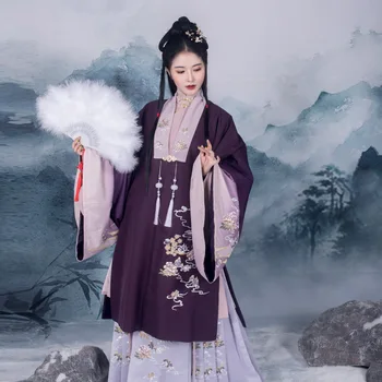2022 Bahar Çin Geleneksel Nakış Antik Hanfu Kadın Giyim Halk dans kostümü Oryantal Prenses Hanfu Elbise Takım Elbise