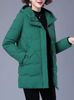2022 Yeni Kadın Kış Ceket Uzun Sıcak Parkas Coat Kalınlaşmak Pamuk Yastıklı Ceket kapüşonlu parka Gevşek kadın Giysileri Temel Dış Giyim