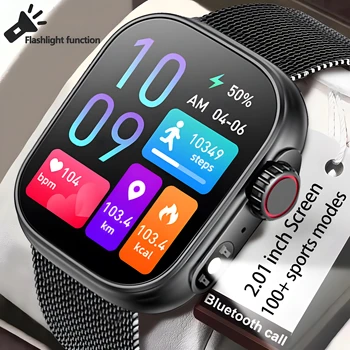 2023 Aydınlatma Meşale akıllı saat Erkekler Spor 100 + Spor Modu Kadınlar 2.01 İnç Bluetooth Çağrı Sağlık İzleme SmartWatch