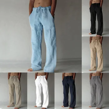 2023 Bahar Keten Geniş Erkek Pantolon Kore Pantolon Büyük Boy Pamuk Streetwear Erkek Yeni Yoga Pantolon Rahat Erkek Giyim Sweatpants