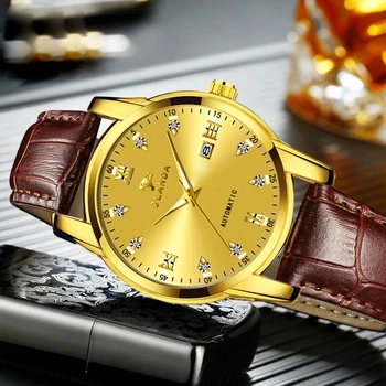2023 Casual mekanik saatler Erkekler İçin Elmas Kristal Moda Paslanmaz Çelik deri kayışlı kol saati Saat Relogio Masculino