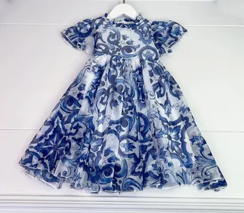 2023 Kız Elbise yaz Yeni Moda çiçek Baskı elbise Bebek Kız Prenses r Elbise vestido niña elbise
