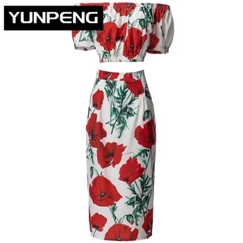 2023 Pist Lüks Marka Yaz Tatili Etek Takım Elbise Kadın Kısa Çiçek Üst ve Çiçek Baskı İnce Midi Etekler 2 Parça Set
