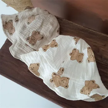 2023 Sevimli Ayı Bebek Kova Şapka Pamuk Önlükler Nefes Yumuşak Bebek Kaput Kap Yenidoğan Bebek Aksesuarları Kız Erkek Kore Tarzı