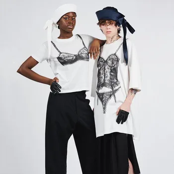 2023 Sonbahar Yeni T-shirt Y2k Korse Baskı Düz Sprey Yuvarlak Boyun Kısa kollu Moda Çok Yönlü Pamuklu Kadın Tees Tops