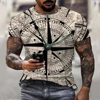 2023 Vintage Pusula T Shirt Erkek 3D Baskı Tshirt Moda Sokak Harajuku kısa kollu t-shirt Büyük Boy Üst erkek Giyim