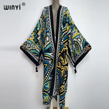 2023 WİNYİ Kadınlar plaj mayo Hırka uzun elbise cover up Parti Boho Maxi kaftan Afrika Tatil Batwing Kollu Yaz kimono