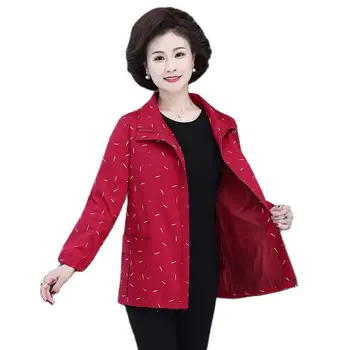 2023 YENİ Bahar Sonbahar kadın ceketi Üstleri Kırmızı Lacivert Rahat Giyim Orta Yaşlı Yaşlı Anne İnce Rüzgarlık Giyim 5XL