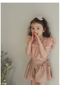 2023 Yaz Koreli Çocuk Giyim Çocuk Kız Düz Renk T-shirt Elbise Kız Elbise Beyaz Bluz Kızlar için pamuklu bluz