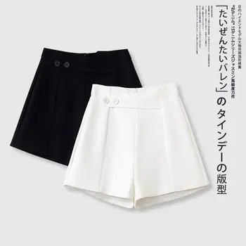2023 Yaz kadın Takım Elbise Şort Rahat Gevşek Geniş Bacak Şort Cepler Ofis Katı Mini kısa pantolon Büyük Boy Şort Kadın Q151
