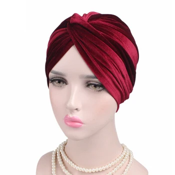 2023 Yeni Kadın Kadife Türban şapka saç bandı Müslüman Başörtüsü Kapaklar Kadın Yumuşak Bandana Kafa Bandı Hicap Başkanı Wrap saç aksesuarları