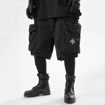 2023 Yeni Taktik Techwear Kargo Şort erkek Darkwear Streetwear Harajuku Büyük Boy Şort Yaz Gevşek Siyah Hip Hop Şort