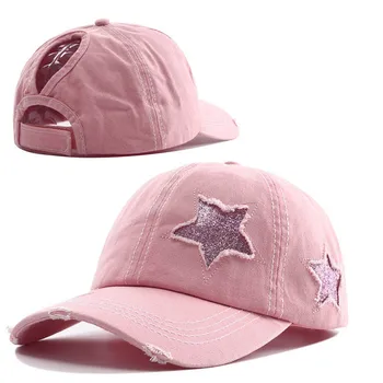 2023 Yeni Yıldız Hollow Out Kuyruk beyzbol şapkası At Kuyruğu Snapback Şapka Kadın Hip Hop Ayarlanabilir Sıkıntılı Şapkalar Kasketler Femmes