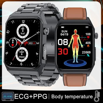 2023 Yeni akıllı saat es erkekler EKG PPG Kan Basıncı Vücut Sıcaklığı Kan Şekeri Monitörü akıllı saat Su Geçirmez Spor Hediye Kutusu