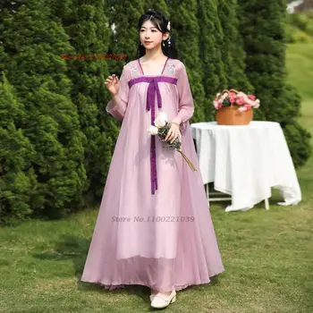 2023 geleneksel çin vintage elbise ruqun hanfu ulusal çiçek nakış şifon elbise oryantal antik prenses elbise