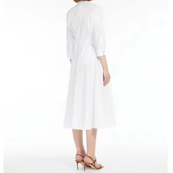 2023 İlkbahar ve Yaz Yeni Düz Renk bel kemeri Beyaz Elbise Kadın