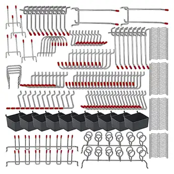 228 Adet delikli pano kancaları Çeşitleri Metal Kanca Setleri delikli Pano Kutuları Peg Kilitleri Düzenlemek için Depolama Sistemi Araçları