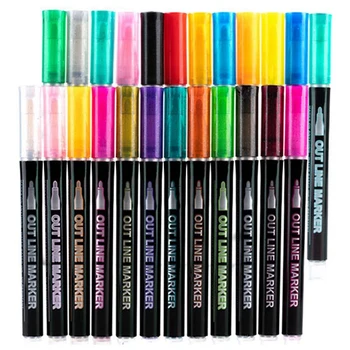 24 Renk Metal Anahat Kalemler Kalemler Scrapbooking Pastel Paskalya Hediyeler Çocuklar Tamircilik Kız Hediyeler