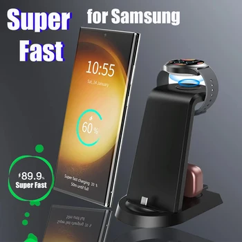 25W Süper Hızlı Kablosuz Şarj Cihazı 3 in 1 Samsung S23 Ultra S22 S21 S20 Galaxy 5 4 3 Aktif 2 İzle Kulakiçi Şarj İstasyonu