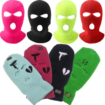 3 Delik Unisex Balaclava Maske Şapka Tam Yüz Maskesi Siyah Örme Kayak Snowboard Şapka Kap Kış Hip Hop Çoklu Renk Bere