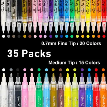 35 Premium Akrilik boya kalemi Kalemler, Hem Ekstra İnce hem de Orta Uç, Kaya Boyama için, Su Bazlı Hızlı Kuru Toksik Olmayan Koku Yok