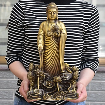 38 CM büyük ev Sundurma lobi etkili Koruma etkili Maskot Lotus Eczacı Buda Tıp Buda bakır heykeli
